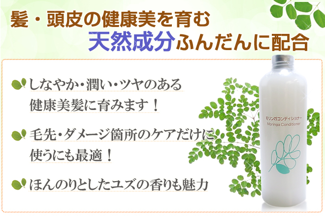 モリンガシャンプー国内初!
髪・頭皮の健康美を育む天然成分ふんだんに配合。しなやか・潤い・ツヤのある健康美髪に育みます! 毛先・ダメージ箇所のケアだけに使うにも最適!ほんのりとしたユズの香りも魅力