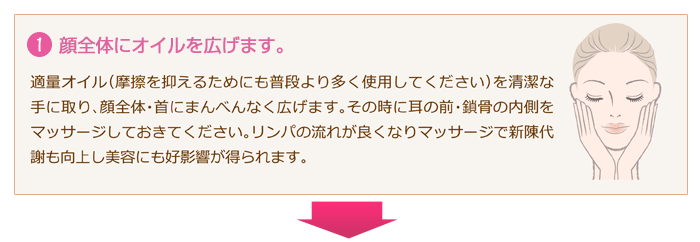 ステップ1.顔全体にオイルを広げます。