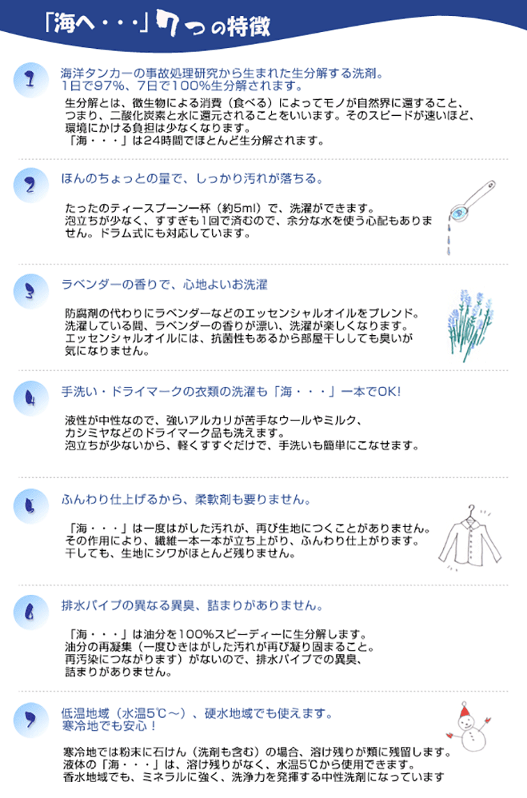 海洋タンカーの事故処理研究から生まれた洗濯用洗剤「海へ...」