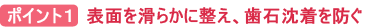 ポイント1:表面を滑らかに整え、歯石沈着を防ぐ