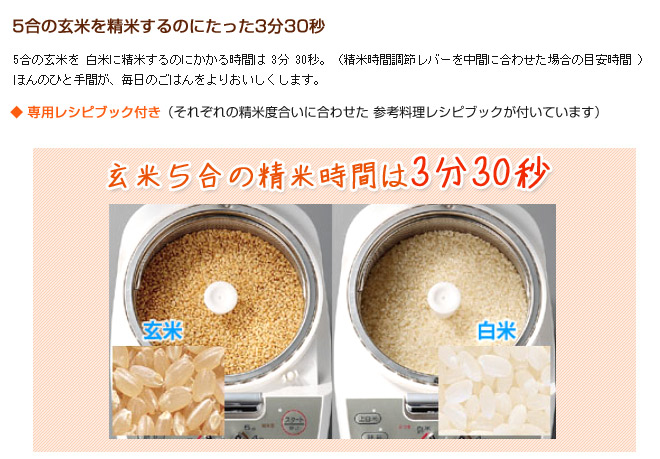 5合の玄米を精米するのにたった3分30秒
