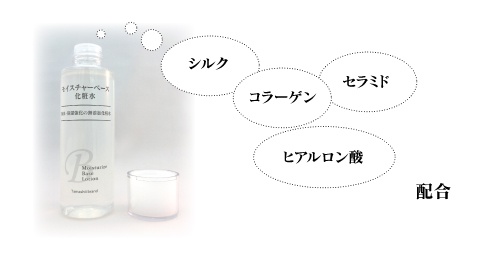 シルク・セラミド・ヒアルロン酸・コラーゲン配合のモイスチャーベース化粧水