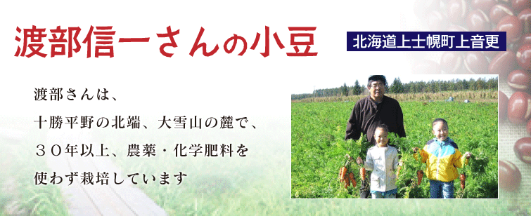 渡部さんは、
十勝平野の北端、大雪山の麓で、
30年以上、農薬・化学肥料を
使わず栽培しています