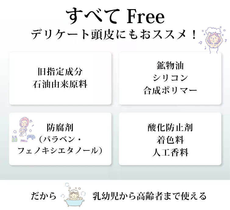 魂のハッピー泡シャンプー！天然由来100％
本当の無添加シャンプー 
だから新生児から高齢者まで使える