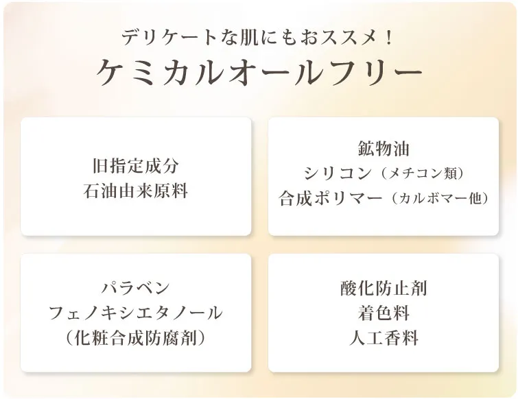 モリンガブライトセラム30ml 　ケミカルオールフリー  旧指定成分 石油由来原料 鉱物油 シリコン（メチコン類） 合成ポリマー（カルボマー他） パラベン フェノキシエタノール（化粧合成防腐剤） 酸化防止剤 着色料 人工香料