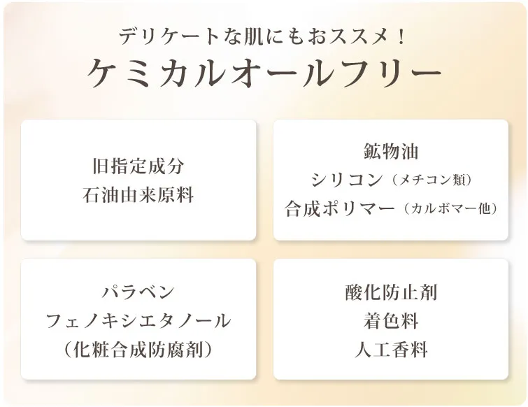 モリンガブライトセラム30ml 　ケミカルオールフリー  旧指定成分 石油由来原料 鉱物油 シリコン（メチコン類） 合成ポリマー（カルボマー他） パラベン フェノキシエタノール（化粧合成防腐剤） 酸化防止剤 着色料 人工香料