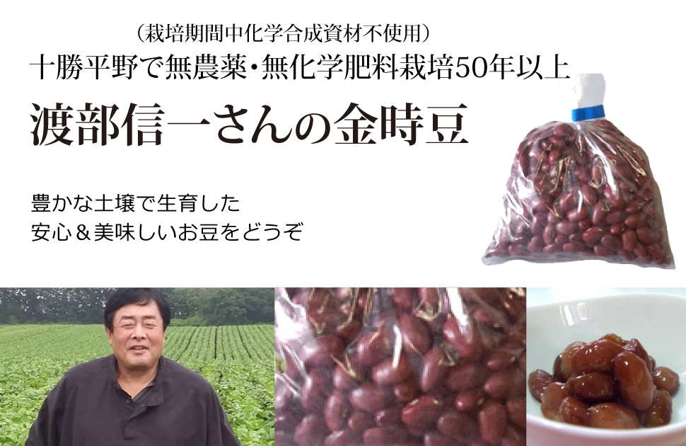 渡部信一さんの金時豆1kg[正規品] 無農薬 無化学肥料 北海道産