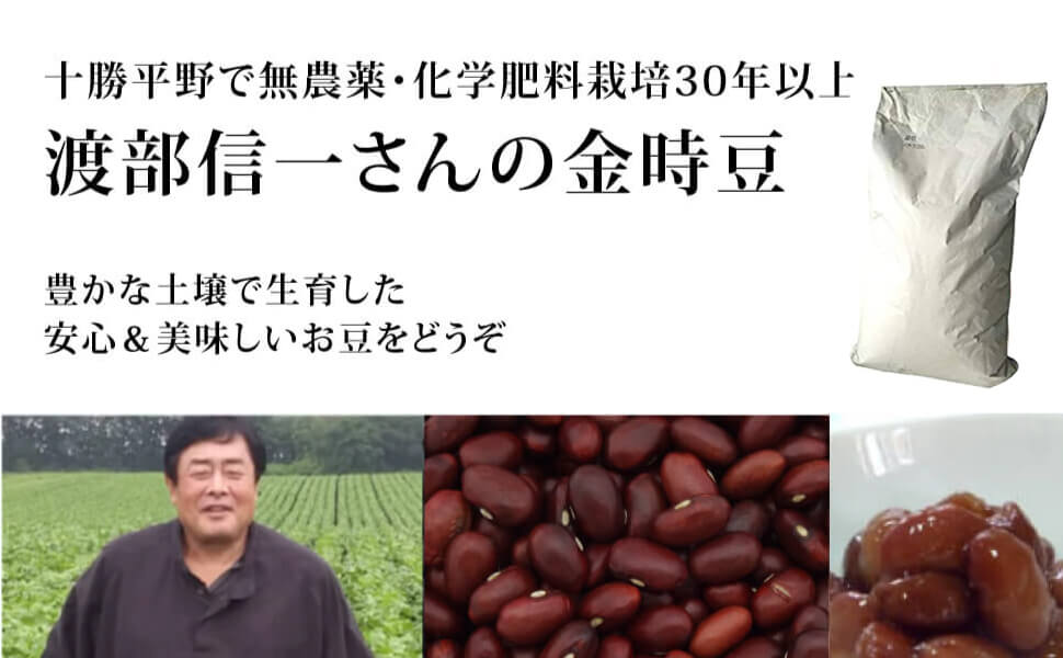 渡部信一さんの無農薬金時豆約30kg  無農薬・無化学肥料栽培30年の金時豆（北海道産）