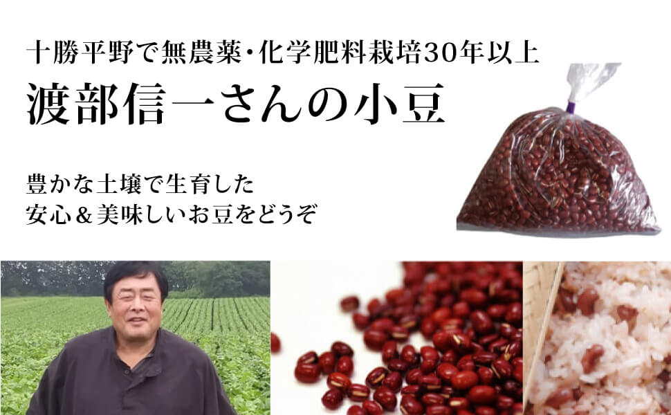 
十勝平野で無農薬・無化学肥料栽培30年以上 渡部信一さんの小豆(1kg） 
