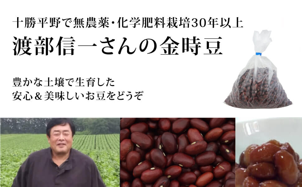 渡部信一さんの無農薬金時豆約1kg  無農薬・無化学肥料栽培30年の金時豆（北海道産） 